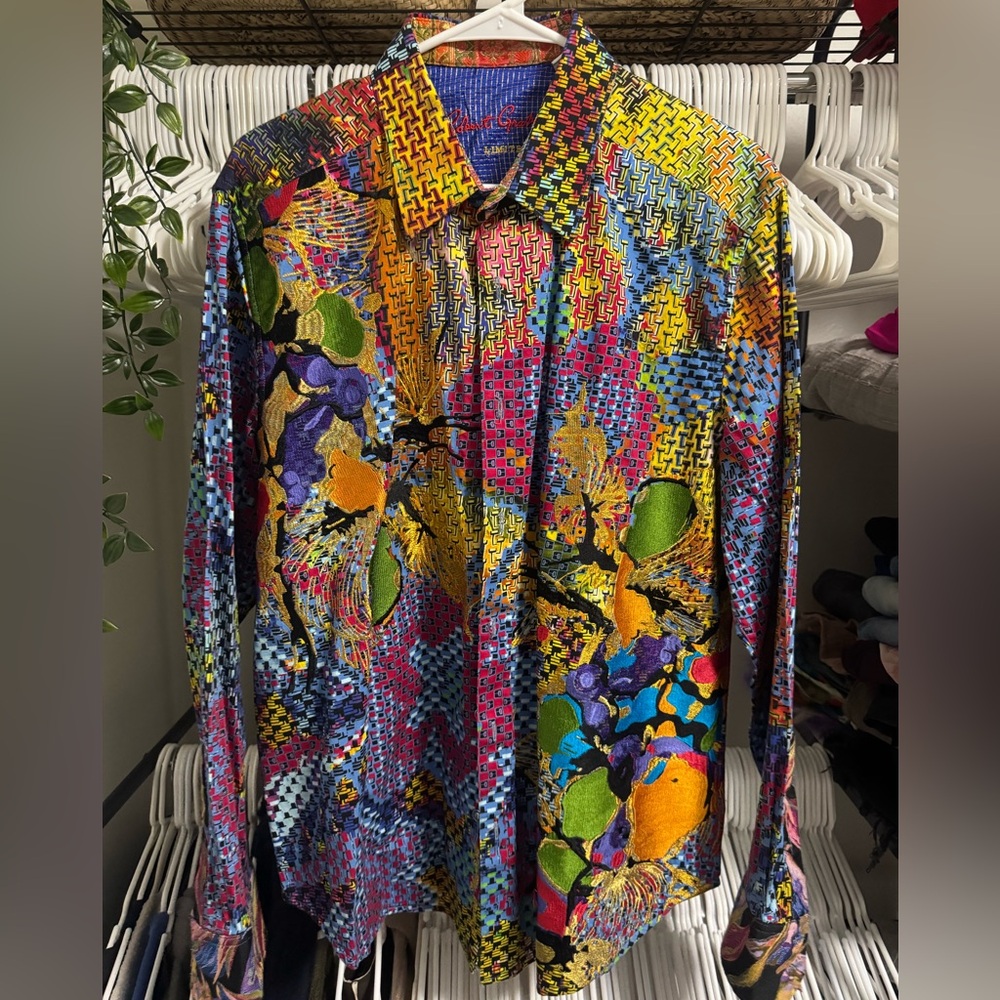Classic Men's Multicolor Abstract Floral Button Down Shirt